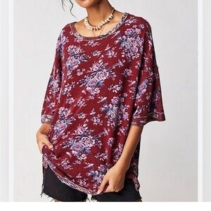 We the Free - You And Me Floral Relaxed Boho Short Sleeve Oversized Top Small M